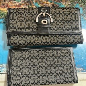 Coach Black and Gray Signature Wallets with Monogram Pattern